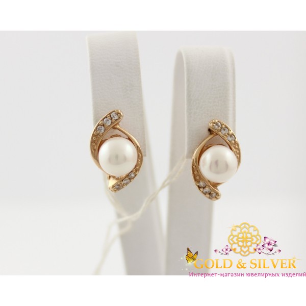 Жіночі золоті сережки "Біла Орхідея" пелини 4,52 грами 420505 , Gold & Silver Gold & Silver, Украина